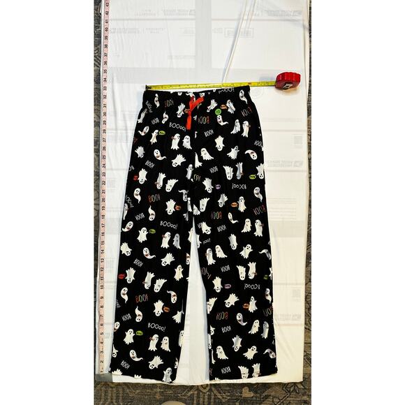 Kids Halloween Pajama Pants Ghost Print Size L (10-12) Black Boo Flame Resistant - Picture 3 of 6